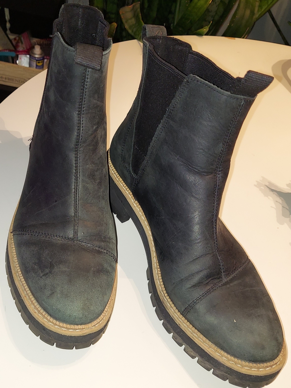 Toms Black Leather Chelsea Ankle Boots with Lug Sole